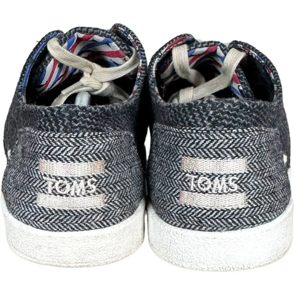 TOMS Mens Mustache Sneakers Gray Herringbone Lace Up Low Top Flat Heel Casual 8